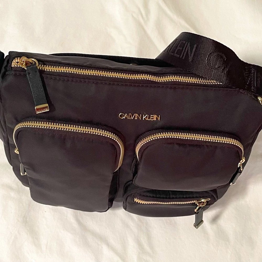Calvin Klein Nylon Crossbody, Black and Gold Zippers - New
